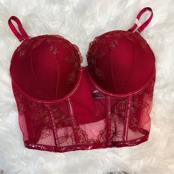 Victoria's Secret Red Lace Corset Bra Embroidered Gold New With Tags Lingerie - Picture 4 of 8